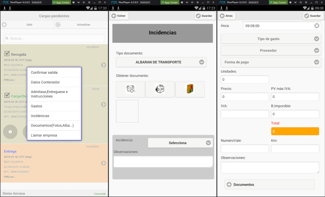 APP Ancasasoft® Transporte Contenedor Marítimo